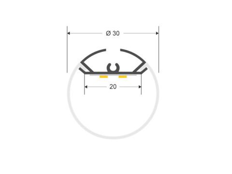 KIT - Perfil aluminio BAROUND Ø30 para tiras LED